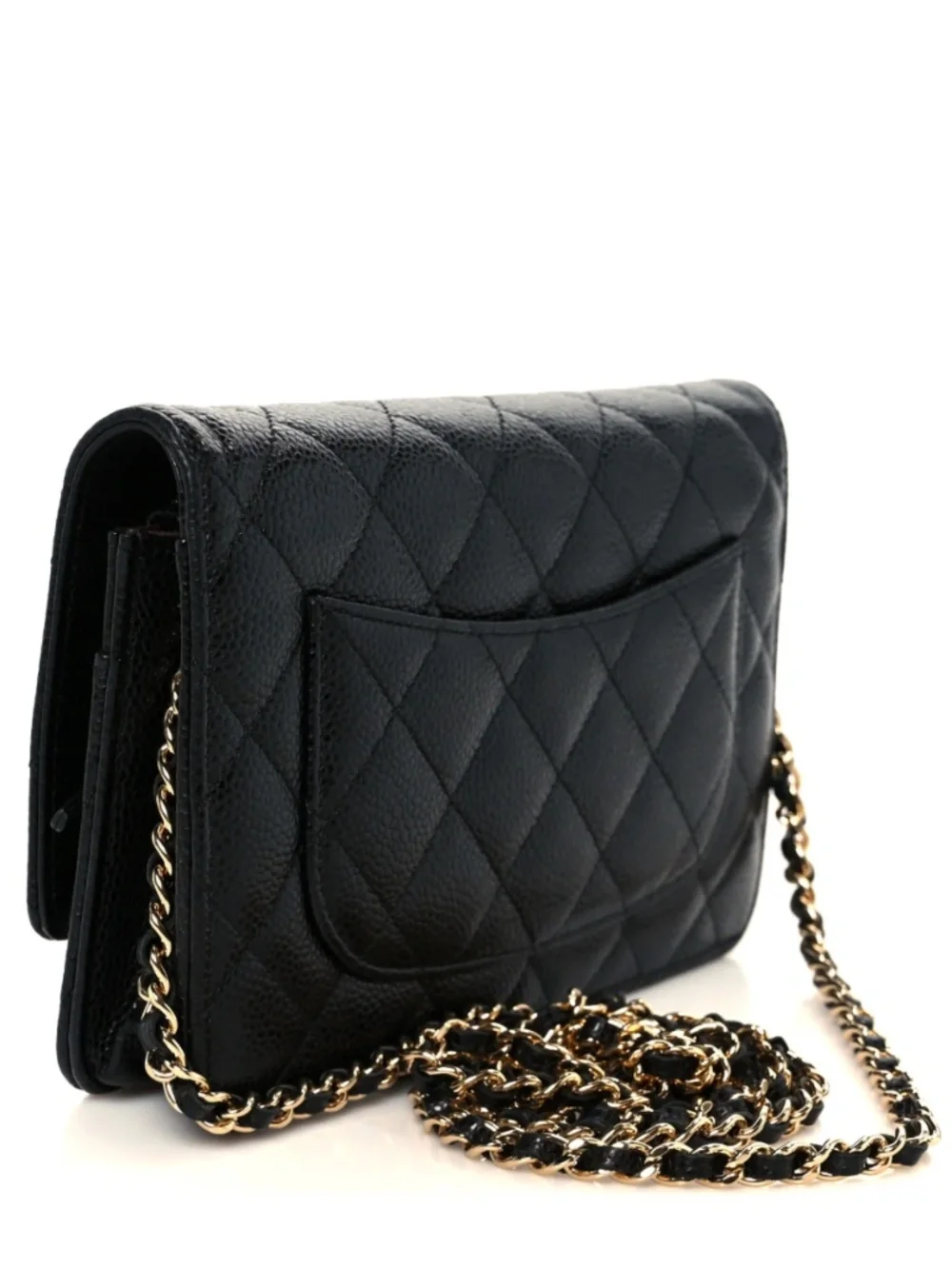 CHANEL | WOC | CHANEL Black Quilted Leather Chain Wallet with Gold Hardware
